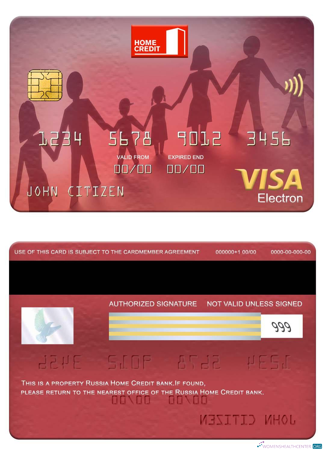 Download Russia Home Credit bank visa electron card Photoshop template